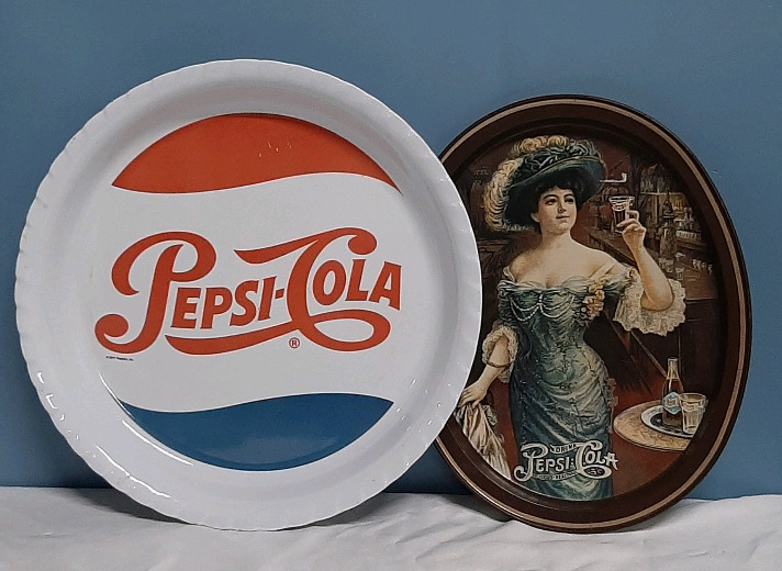 Collectible Pepsi Trays Vintage Oval Tray and a Modern Round Tray