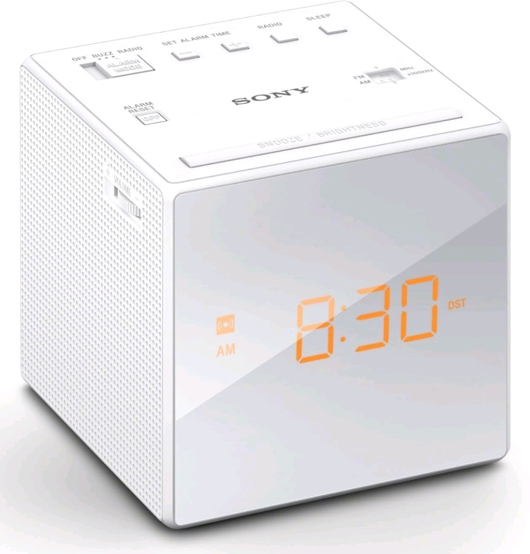 Sony ICFC1 Square Alarm Clock Radio, White 4" Tall