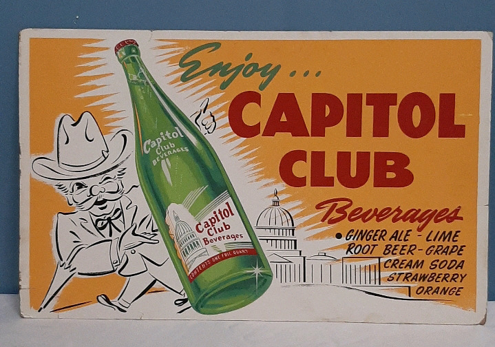 Vintage Paper Sign for Capitol Club Beverages 22 X 13.5"