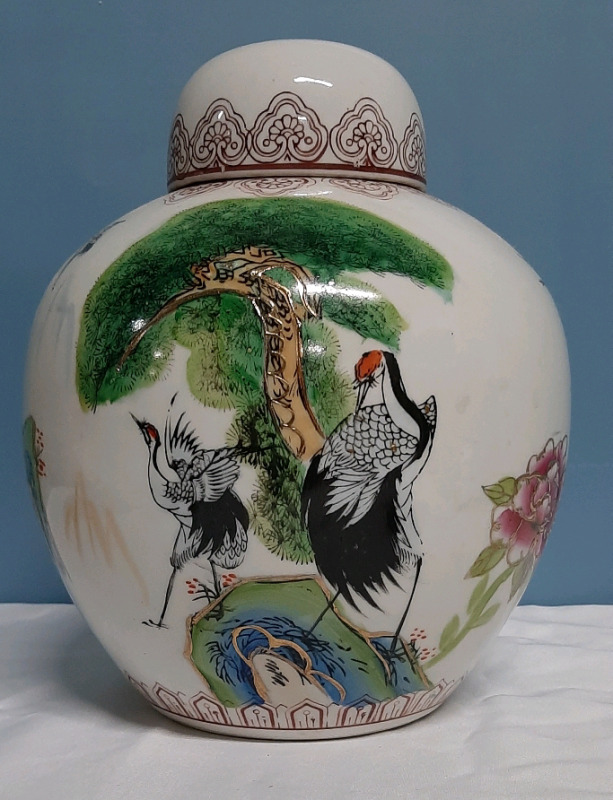 Vintage Hand Painted Ginger Jar 10.5" High