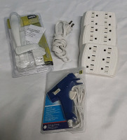 Household Help Lot 6-Outlet Multi-Tap Wall Taps, Grounded an Extension Cord a Mini Glue Gun and a Handle for your Screen Door