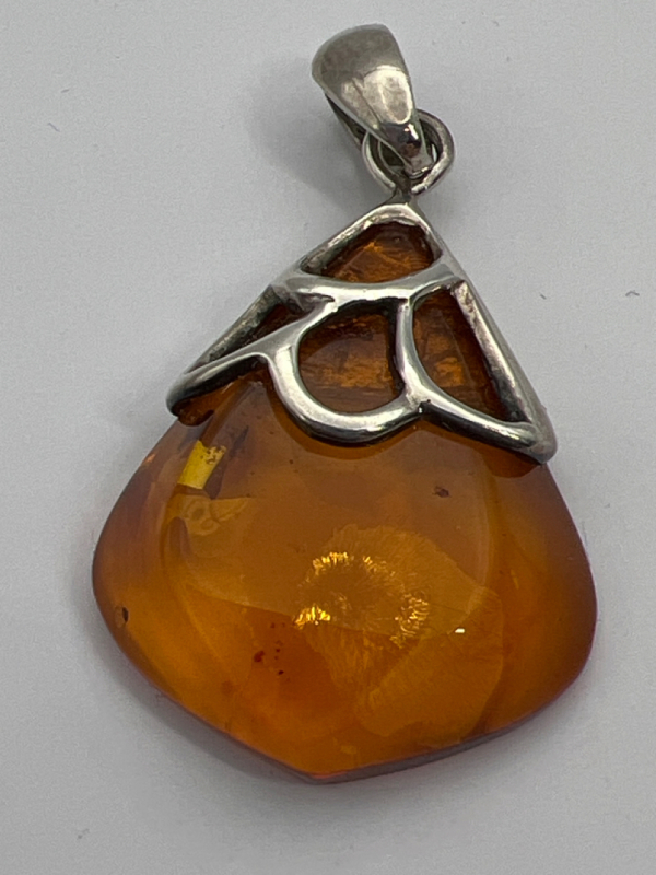 Amber Sterling Teardrop Modernist Pendant stamped