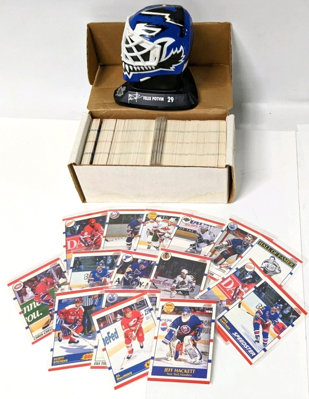 Vintage 1990-1991 SCORE NHL Hockey Cards in Box & Mini Toronto Maple Leafs #29 Felix Potvin 5" Mini Helmet