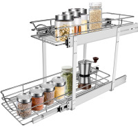 NEW Sikarou Pull Out Cabinet Organizer 7" W x 21" D 2-Tier Individual Slide Out Drawer Pantry Shelf Storage for Kitchen Base Cabinet Organization ​for Kitchen, Bathroom, Pantry, Chrome