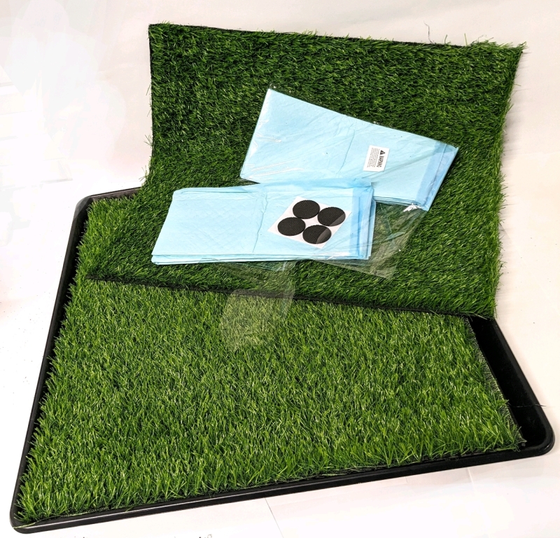 New Indoor / Balcony Dog Potty Training 2x Artificial Grass Turf, Tray & Pee Pads