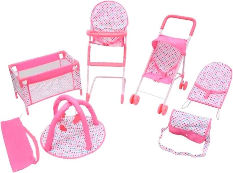 KOOKAMUNGA KIDS Baby Doll Stroller Set - w/ Doll Crib Stroller High Chair & Feeding Tray - Playpen - Bouncer - Diaper Bag