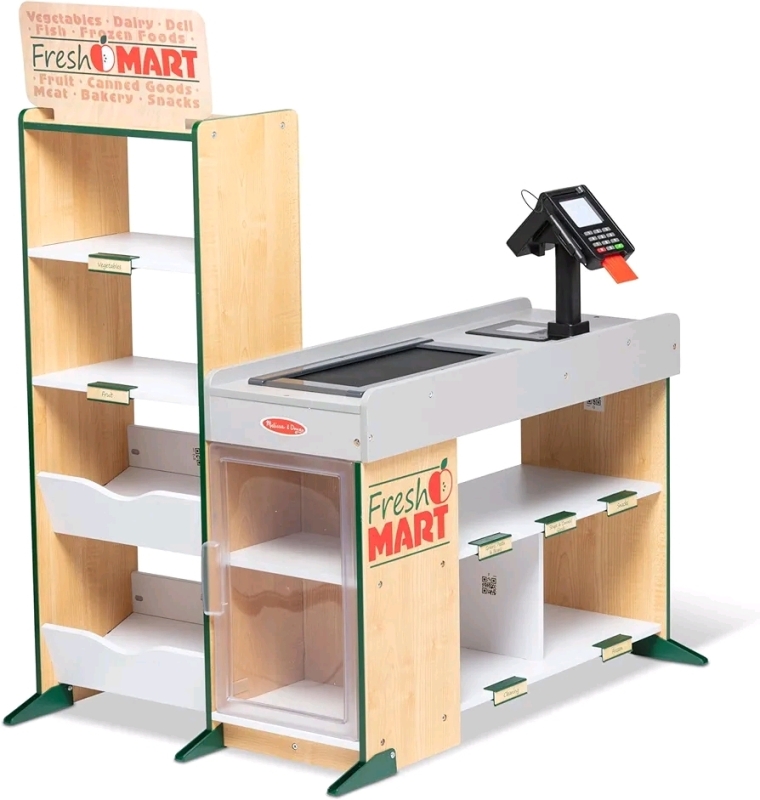 New - Melissa & Doug Freestanding Wooden Fresh Mart Grocery Store .