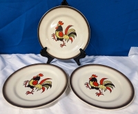 3 Poppytrail Red Rooster Pattern Plates.