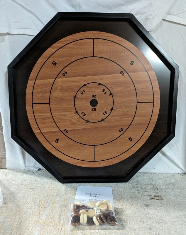 3-1 Crokinole, Backgammon, Checkers Board.