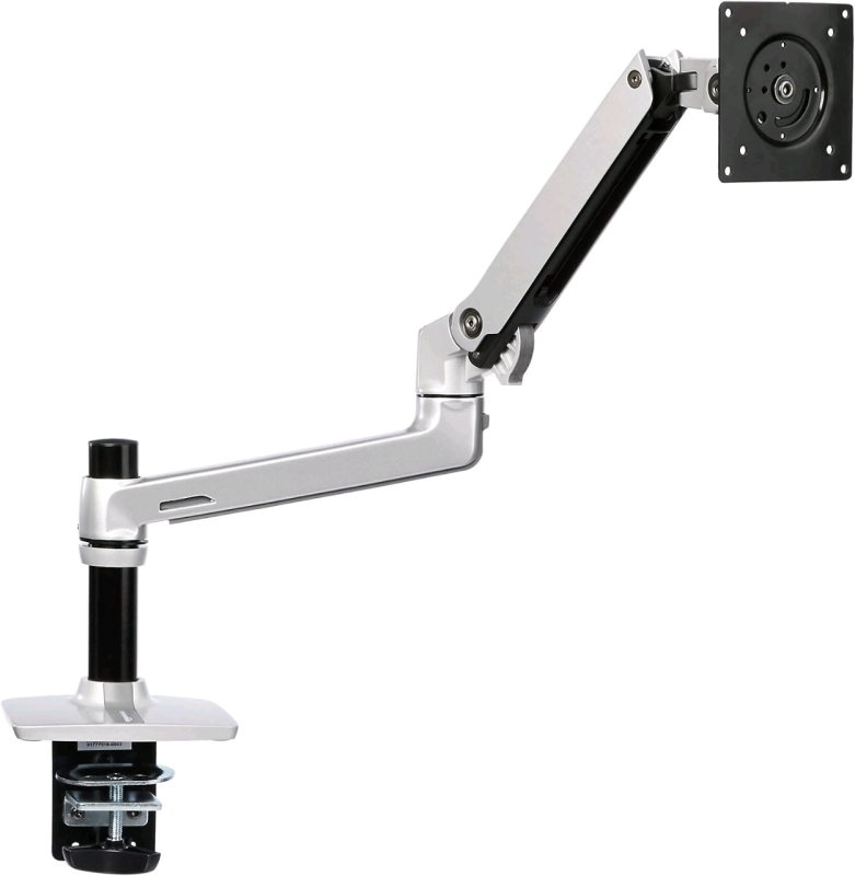 Amazon Basics Single Monitor Stand - Lift Engine Arm Mount, Aluminum - Silver