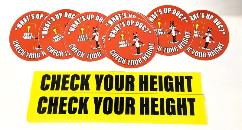 50 New CHECK YOUR HEIGHT Stickers, Round 5" & Rectangular 15" x 2"