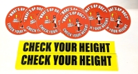 50 New CHECK YOUR HEIGHT Stickers, Round 5" & Rectangular 15" x 2"