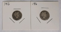 1916 United States of America Barber Dimes , Two (2) Dimes