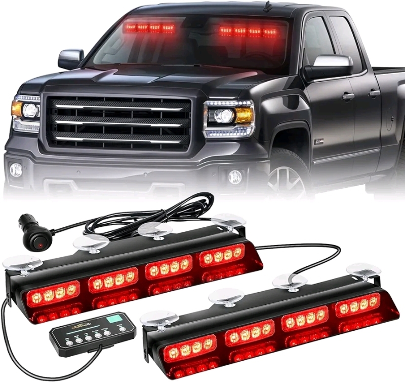XRIDONSEN Emergency Dash Strobe Lights Safety Flashing Warning Hazard Interior Front/Rear Windshield Deck Split Lights w/Suction Cups for Volunteer Firefighter Police Vehicles Trucks (2x14 inch, Red) Open Box Pattern Unit Display is not in the box Sold 