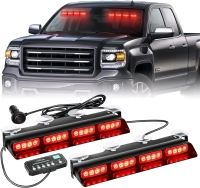 XRIDONSEN Emergency Dash Strobe Lights Safety Flashing Warning Hazard Interior Front/Rear Windshield Deck Split Lights w/Suction Cups for Volunteer Firefighter Police Vehicles Trucks (2x14 inch, Red) Open Box Pattern Unit Display is not in the box Sold 
