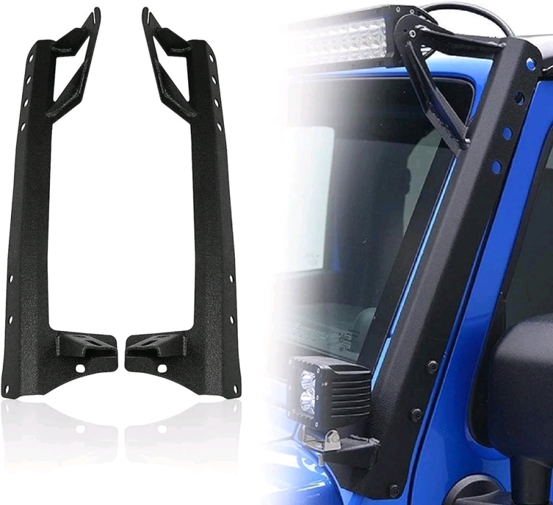 Auxbeam 52 Inch Light Bar Mounting Brackets Steel Upper Windshield Frame A-Pillar Light Mounting Brackets compatible with 2007-2017 JK, 1 Pair (Left & Right)