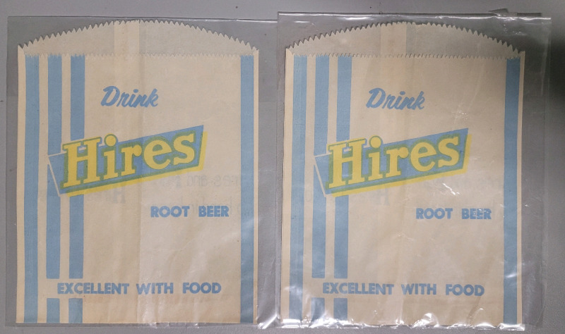 Vintage Hires Root Beer Advertising Popcorn / Food Bag . Measures 6"×7.5" . Two (2) Bags