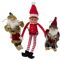 15" Tall Elf Behaving Badly & 2 Lightweight Santa Ornaments