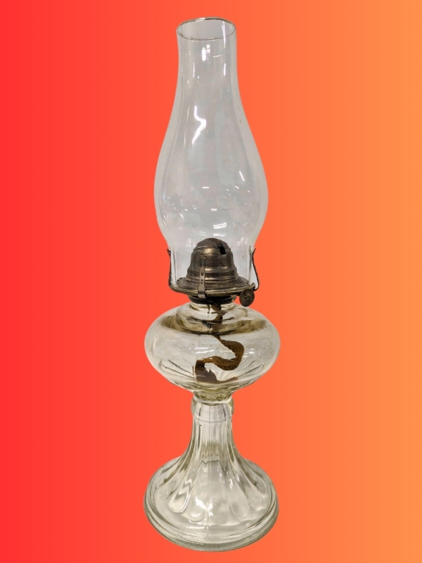 Vintage White Flame Light Co Glass Oil Lamp 17.5" Tall Made in Grand Rapids Michigan