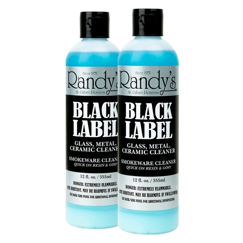 2 New Bottles Randy's Black Label Cleaner : Cleans Glass, Metal, and Ceramic Smoking Apparatuses 355* ml ea