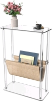 New Acrylic Narrow Side Table for Small Spaces, 7.1" D x 15.7" W x 22.9" H, Clear Small End Table with Linen Sling