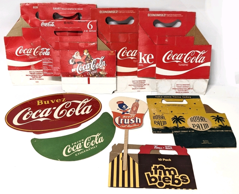 Vintage Advertising & Packaging for COCA-COLA, Crush, Royal Palm & Newer Justin Bieber x Tim Hortons Tim Biebs Box