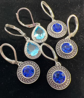 3 Lever Back Swarovski Crystal Handmade Earrings in Blues