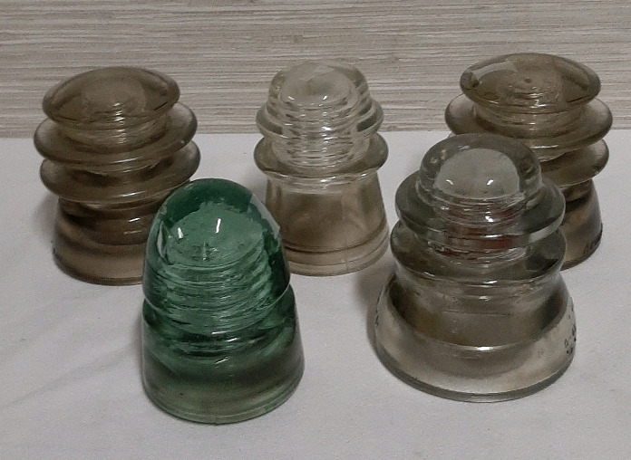 Vintage 5 Glass Insulators Made in USA