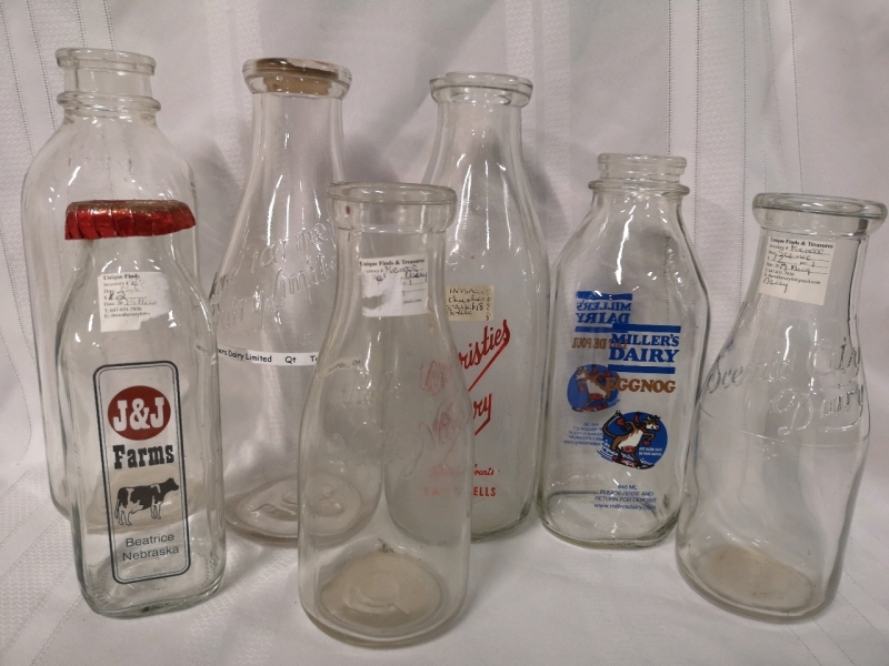 7 Vintage Glass Dairy Bottles - J&J Farms, Acme, Valley view, Scenic City, Millar's ++