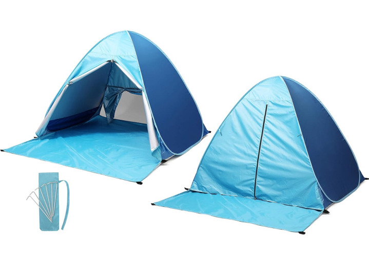 As Is - 2-3 Person Pop Up Beach Tent Portable Sun Shelter UV Protection Water-Proof with Cover and Carry Bag for Camping, Barbecue, Gardens, Fishing, Hiking, Picnic and Beach (Blue)