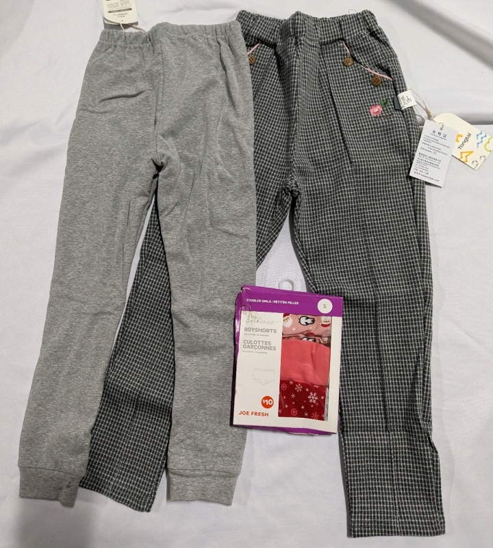 2 New Tongtai Girls Pants 120/56 and a Joe Fresh Toddler girls Boyshorts (size 5) 3 pack