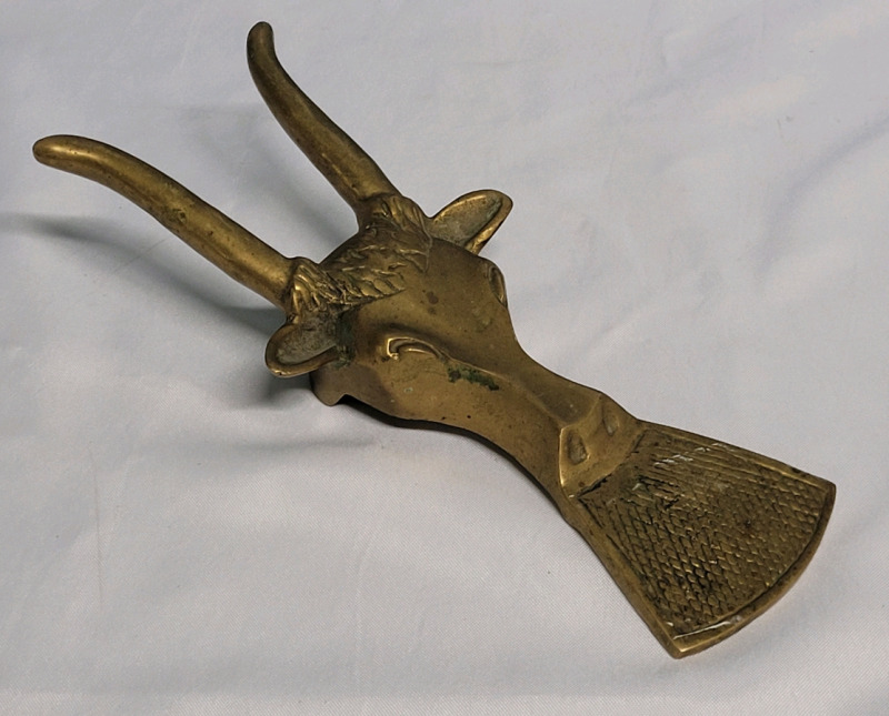 Vintage Brass Steer Longhorn Boot Jack . Measures 10" long