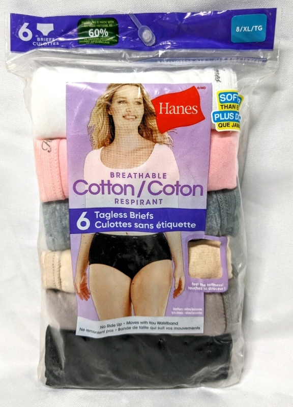 6-Pack New HANES Breathable Cotton Tagless Briefs (Size 8 / XL)