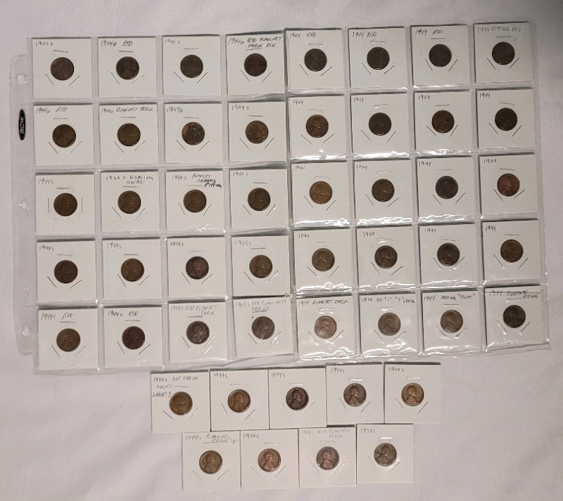 1944 USA Lincoln Wheat Penny Lot . 49 Pennies in 2×2 Coin Holders