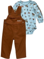 New Carhartt Baby Long-Sleeve Print Bodysuit and Canvas Overall Set (Size 3M) Model SD9857-G