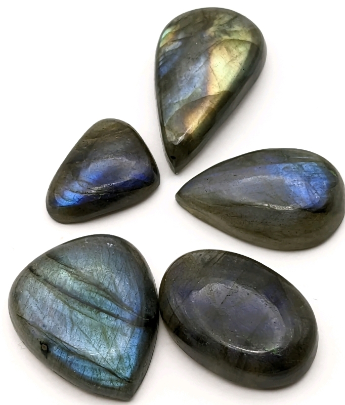 5 Polished Blue LABRADORITE Stone Cabochons