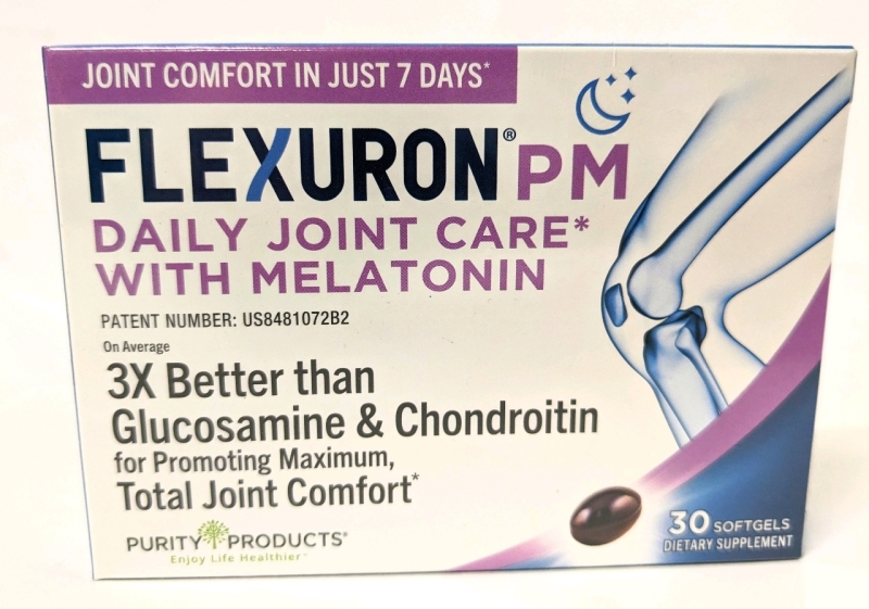 New FLEXURON PM Daily Joint Care with Melatonin Supplement (30 Soft Gels EXP) 03/2024