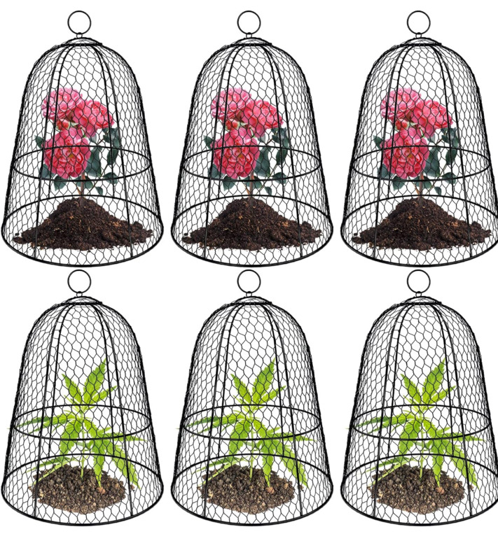 NEW 6 Pack Garden Chicken Wire Cloche,19" x 14" Large Plant Protector Cover for Keeping Squirrels,Rabbits,Bunny Chickens Bird Small Animals Out Garden Decoration Wire Plants Dome Metal Cloches-Black