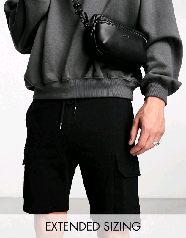 NEW asos Design Jersey Shorts in Black with Cargo Pockets Size M Stock photo used