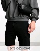 NEW asos Design Jersey Shorts in Black with Cargo Pockets Size M Stock photo used