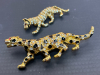 Two Rhinestone Wild Cat Brooches Rhinestones