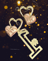 10K Gold Double Heart Studs 10K Number 1 Charm pendant