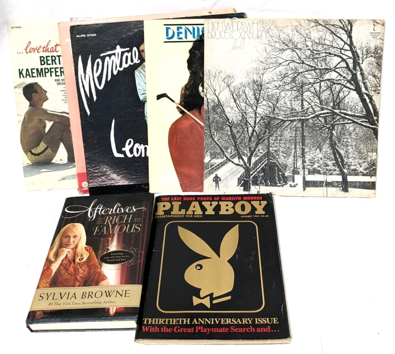 5 Vintage Records, Hardcover " Afterlives of the Rich & Famous" by Sylvia Browne & January 1984 PLAYBOY 30th Anniversary Edition