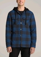 NEW Hooded Flannel Shirt Jacket for Men in Black and Blue Check Size L Tall Stock photos used Retail $117.00