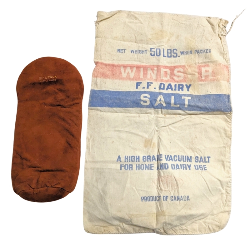 Vintage WINDSOR 50lb F.F. DAIRY SALT Bag & Pyrexon Ray Nio & Tuck Bottle Guard