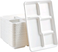 New - Vplus 100% Compostable 5-Compartment Paper Plates , 500 Pack , 10"×8"