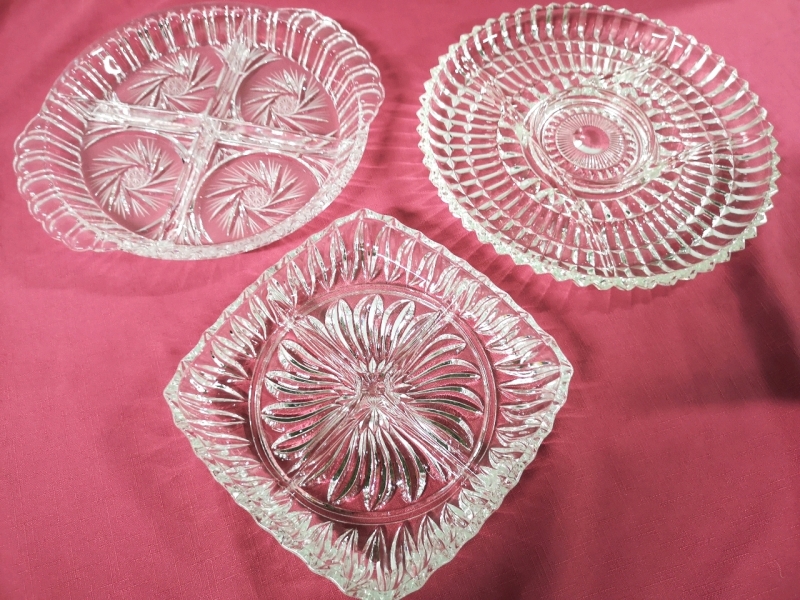 3 Vintage Crystal and Glass Appetizer Trays