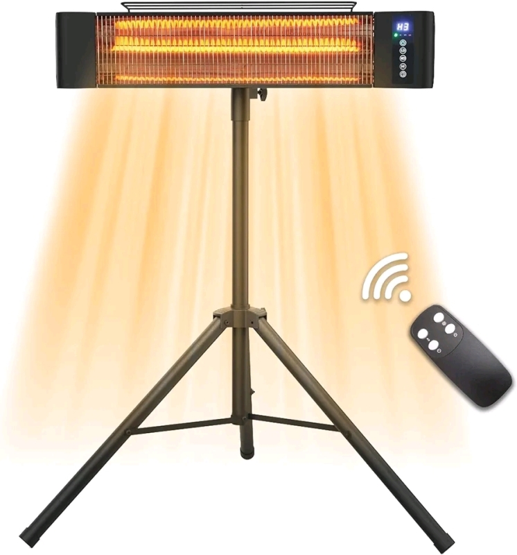 New WEWARM Infrared Patio Heater, Indoor/Outdoor 1500W Space Heater with Remote, IP 65 Waterproof Heater, Use with Stand and Mount to Wall, Black