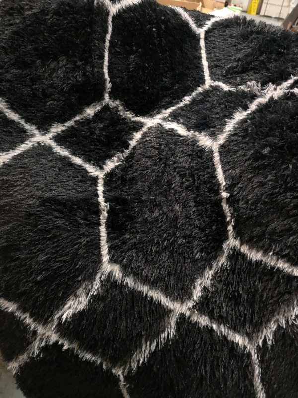 Like New Shaggy Geometric Area Rug 86" by 115" - Black & White