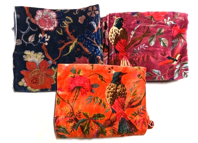 3 New Large Pieces of Vibrant, Colorful Velvety Fabric (Each Around 46.5" x 43")